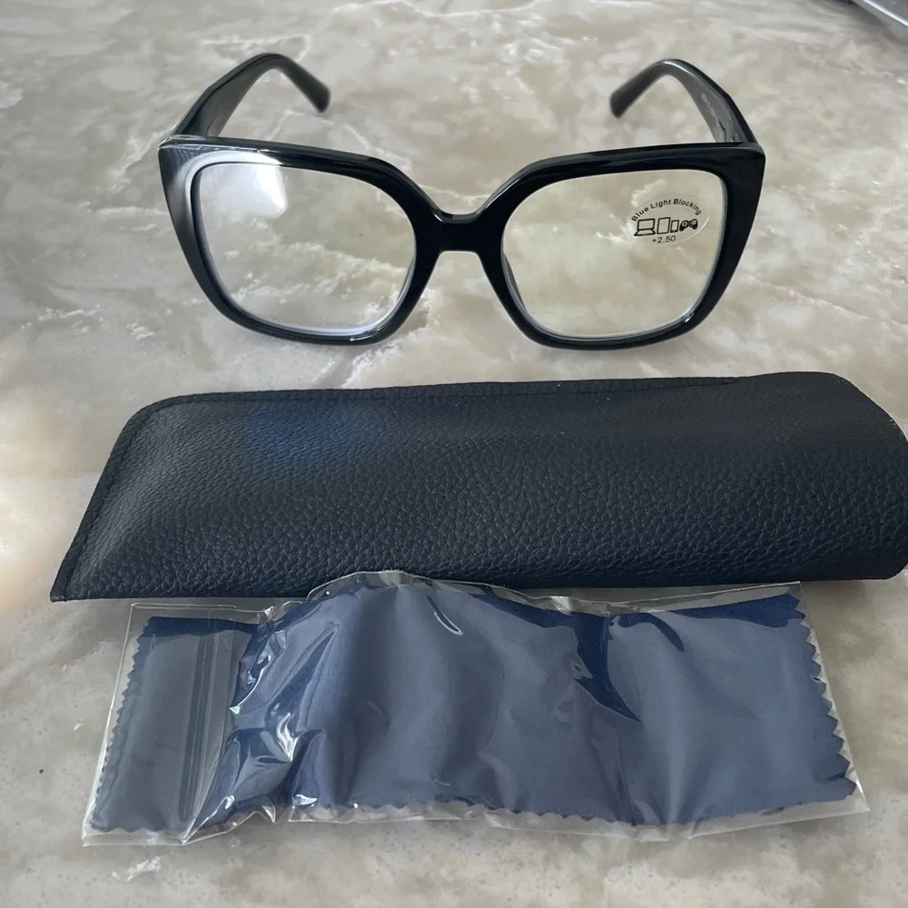 NEW 2.5 black frame readers blue light lens OVERSIZED soft bridge spring wbag